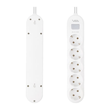 VA-21569 5'li Anahtarlı 1.5 Metre Akım Korumalı Priz Beyaz