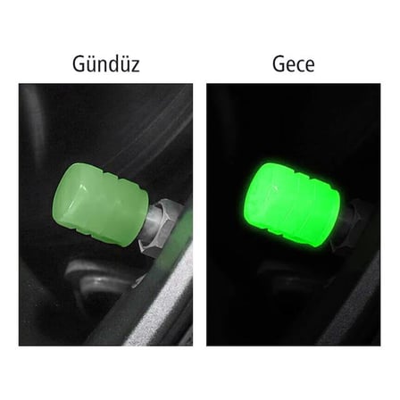 Sunup SN-21012 Yeşil Fosforlu Işık Saçan Lastik Sibop Kapak (Tekli) (5 Adet)