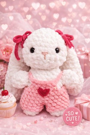Amigurumi Kadife Örgü Küçük Boy Oyuncak Tavşan Beyaz Boy 20 cm En 15 cm Kulak 13 cm