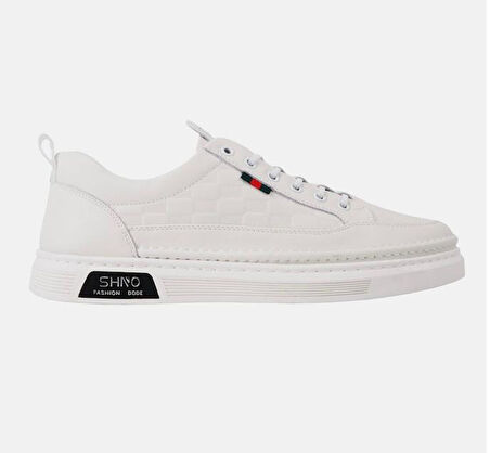 Erkek Rahat Taban Lastik Bağcıklı Sneaker Gerçek Deri MC 19039 BEYAZ