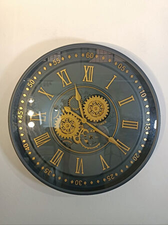Biev Metal Çarklı Saat Siyah Gold 60 cm