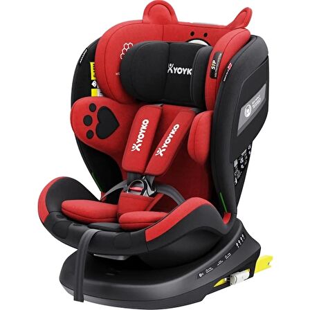 Yoyko Bear 360 ° Dönebilir Yatabilir i-Size 0-36 Kg Oto Koltuğu ISOFIX/SIP/LATCH - Kırmızı