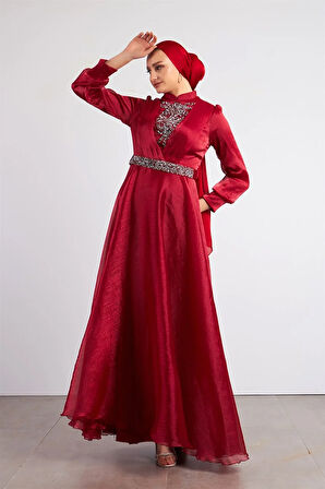 Kırmızı Arya Tesettür Abiye