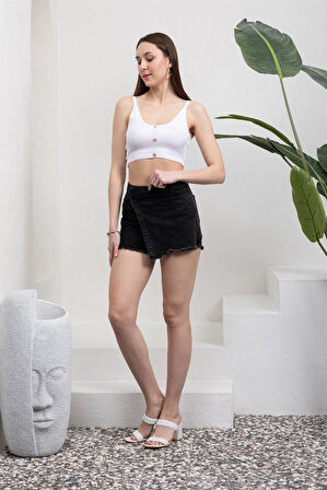  Siyah Jean Mini Şort Etek