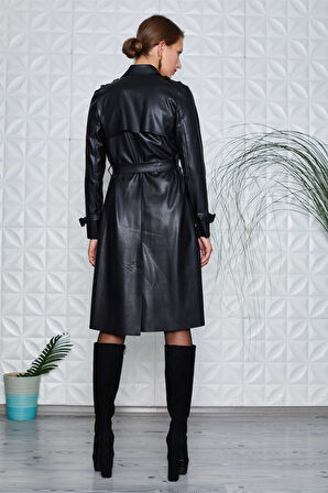 Siyah Deri Trençkot