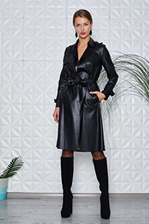 Siyah Deri Trençkot
