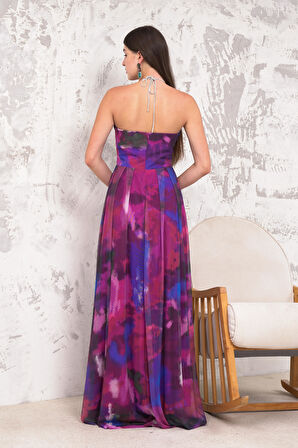 Straplez Taş Askılı Mor Abiye Elbise