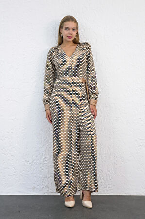 Deri Aksesuarlı V Yaka Tulum