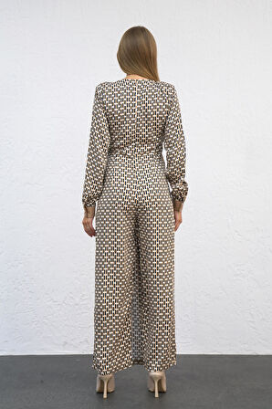 Deri Aksesuarlı V Yaka Tulum