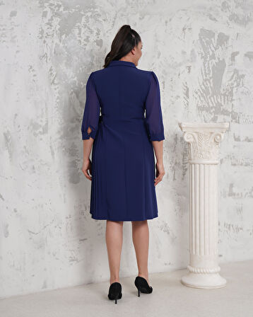 Eteği Pliseli Büyük Beden Lacivert Abiye