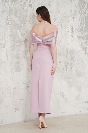 Taş İşlemeli Straplez Pudra Abiye Elbise