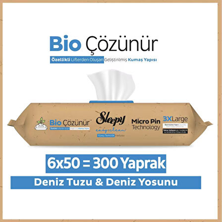 Sleepy Bio Çözünür Yüzey Temizlik Havlusu&Mendili Deniz Tuzu&Yosun 6x50 (300 Yaprak)