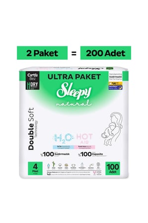 Sleepy Natural Double Soft Ultra Fırsat Paketi Bebek Bezi 4 Numara Maxi 200 Adet