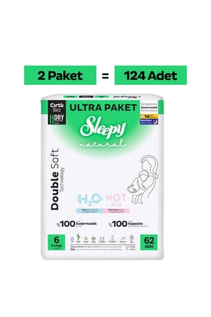 Sleepy Natural Double Soft Ultra Fırsat Paketi Bebek Bezi 6 Numara Xlarge 124 Adet