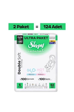 Sleepy Natural Double Soft Ultra Fırsat Paketi Bebek Bezi 6 Numara Xlarge 124 Adet