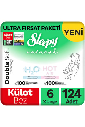 Sleepy Natural Double Soft Ultra Fırsat Paketi Külot Bez 6 Numara Xlarge 124 Adet