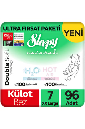 Sleepy Natural Double Soft Ultra Fırsat Paketi Külot Bez 7 Numara Xxlarge 96 Adet