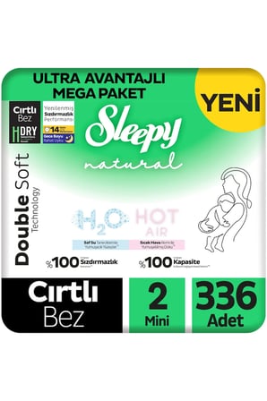 Sleepy Natural Double Soft Ultra Avantajlı Mega Paket Bebek Bezi 2 Numara Mini 336 Adet