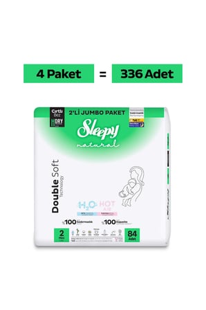 Sleepy Natural Double Soft Ultra Avantajlı Mega Paket Bebek Bezi 2 Numara Mini 336 Adet