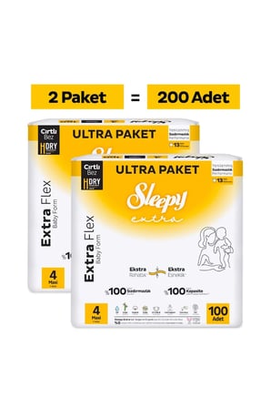 Sleepy Extra Flex Ultra Fırsat Paketi Bebek Bezi 4 Numara Maxi 200 Adet