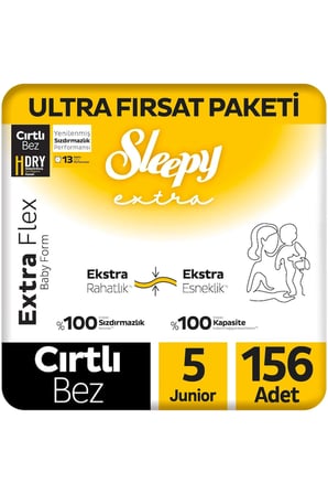 Sleepy Extra Flex Ultra Fırsat Paketi Bebek Bezi 5 Numara Junior 156 Adet