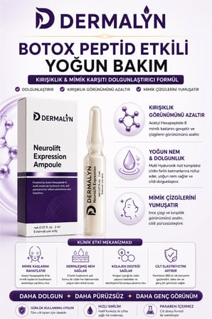 DERMALYN 1 Adet Botox Peptid Etkili Dolgunlaştırıcı Kırışıklık Mimik Karşıtı Ampul Serum Dermaroller Dermapen
