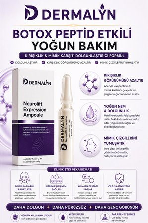 DERMALYN 3 Adet Botox Peptid Etkili Dolgunlaştırıcı Kırışıklık Mimik Karşıtı Ampul Serum Dermaroller Dermapen