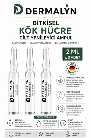 DERMALYN 3 Adet Bitkisel Kök Hücre Cilt Yenileyici Mimik Kırışıklık Yaşlanma Karşıtı Ampul Serum Dermaroller