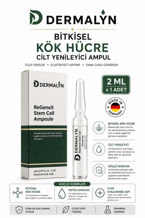 DERMALYN 1 Adet Bitkisel Kök Hücre Cilt Yenileyici Mimik Kırışıklık Yaşlanma Karşıtı Ampul Serum Dermaroller