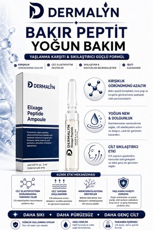 DERMALYN 1 Adet Bakır Peptit Yaşlanma Karşıtı Sıkılaştırıcı Kolajen Destekleyici Ampul Serum Dermaroller