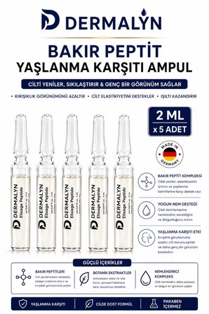 DERMALYN 5 Adet Bakır Peptit Yaşlanma Karşıtı Sıkılaştırıcı Kolajen Destekleyici Ampul Serum Dermaroller