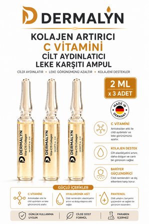 DERMALYN 3 Adet Kolajen Artırıcı C Vitamini Cilt Aydınlatıcı Leke Karşıtı Ampul Serum Dermaroller Dermapen