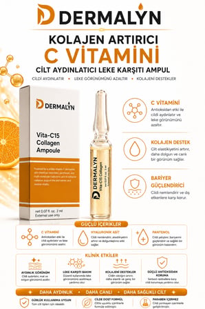 DERMALYN 5 Adet Kolajen Artırıcı C Vitamini Cilt Aydınlatıcı Leke Karşıtı Ampul Serum Dermaroller Dermapen