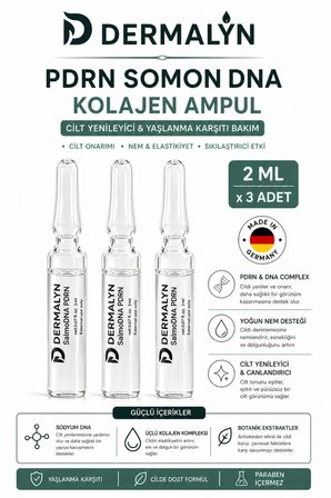 DERMALYN 3 Adet PDRN Somon DNA Kolajen İçeren Cildi Gençleştirmeye Yardımcı Ampul Serum Dermaroller Dermapen