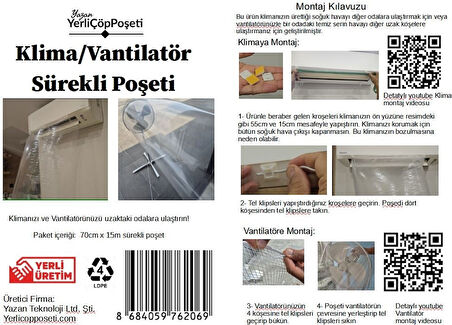 Klima/vantilatör Sürekli Poşeti