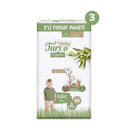 Baby Turco Doğadan 2'li Süper Fırsat Paketi Külot Bez 6 Numara xlarge 138 Adet