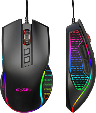 Claw's Crossfire V1 12800 Dpi Full Wide RGB Özel ABS Doku & Claw's Reflex Örgü Kablolu Gaming Mouse - Siyah