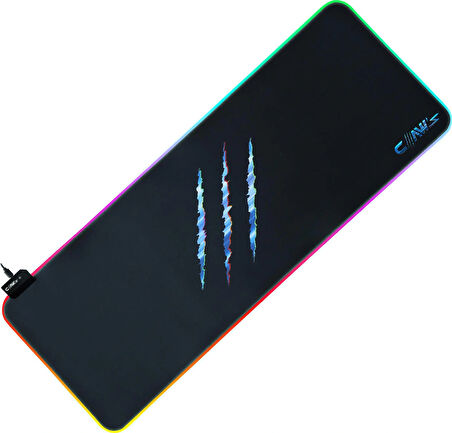 Raptor 80X30CM Mikrofiber Yüzey/Kaydırmaz Kauçuk Zemin 360° RGB Dikişli Xl Mousepad - Siyah