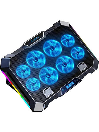 Vortex 8x Fan - 10 Mod RGB - LCD Ekran - Fan ve Yükseklik Kademeli 2x USB Notebook Soğutucu