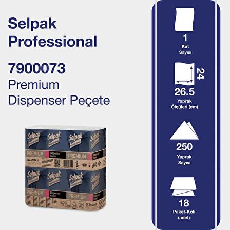 Premium Dispenser Peçete 24x26.5 cm. 18 Paket x 250 Yaprak (7900073)