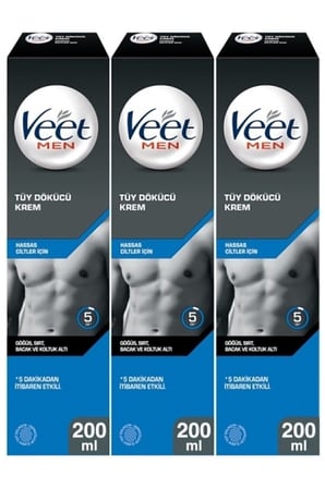 Erkeklere Özel Tüy Dökücü Krem Hassas Ciltler 600ml (200 ml x 3 Adet )