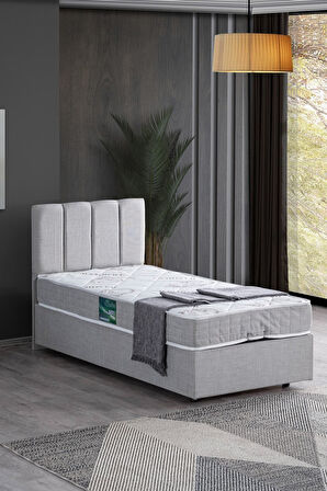 Defne Tek Kişilik Baza Başlık Comfort Yatak Seti, Açık Gri