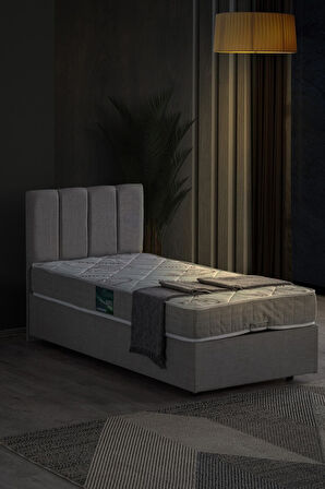 Defne Tek Kişilik Baza Başlık Comfort Yatak Seti, Açık Gri