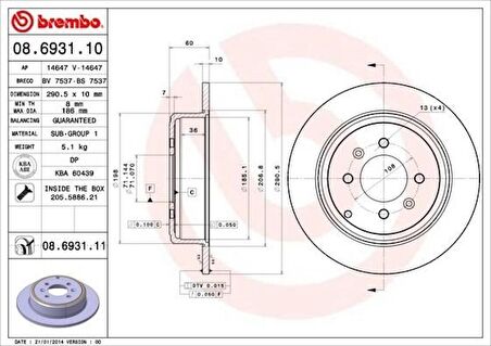 Peugeot 406 Arka Fren Disk Takım Brembo 08693110 1618861380 4246L7 4246T6 4246T7 E169124