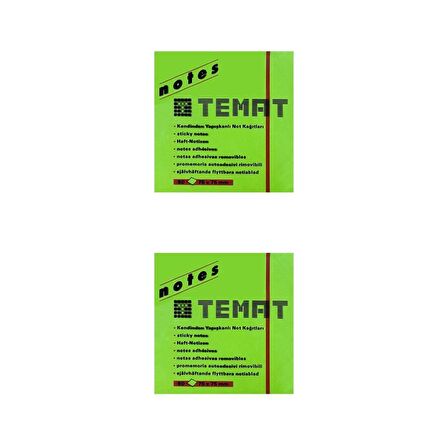 Temat 75 X 75 Mm Fosforlu Yeşil Postit - Yapışkanlı Kağıt 2'Lİ