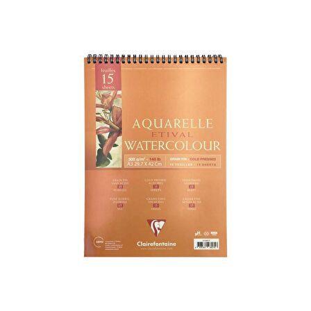 Clairefontaine A3 Üstten Spiralli Suluboya Blok 300 Gr. 15 Yp.