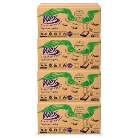 Wex Dispenser Peçete 4 Koli Toplam 72 Paket, 250 Yaprak, 2 Katlı, %100 Selüloz
