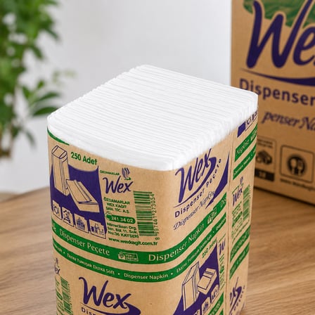 Wex Dispenser Peçete 5 Koli Toplam 90 Paket, 250 Yaprak, 2 Katlı, %100 Selüloz