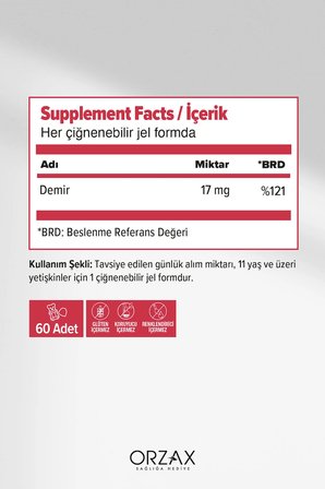 Ocean Gummies Iron Extra 60 Adet Çiğnenebilir Jel Form