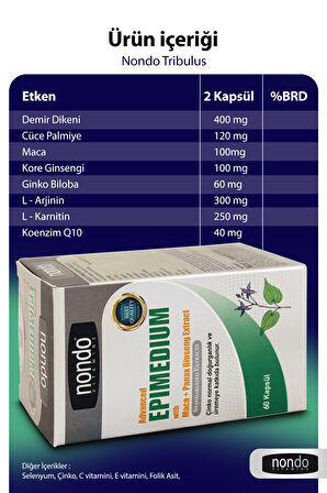 Trıbulus 60 Kapsül (demir Dikeni, Tribulus Terrestris, Saw Palmetto, Kore Ginseng, Ginko Biloba, )